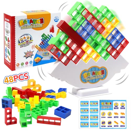 J.K-Toys Tetra Tower Spiel, 48 PCS Balance Spiel,Team Tower Game for Kids & Adults Kluster Spiel, Schaukelstapel Hoch Kinder-Balance-Spielzeug Spiele Ab 5 6 7 8+ Jahre Jungen Mädchen (48 PCS) von J.K-Toys