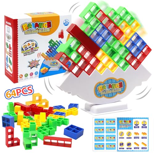 J.K-Toys Tetra Tower Spiel Für Spiele Ab 5 6 7 8+ Jahre Jungen Mädchen, 64 PCS Balance Spiel,Team Tower Game for Kids & Adults Kluster Spiel, Schaukelstapel Hoch Kinder-Balance-Spielzeug von J.K-Toys