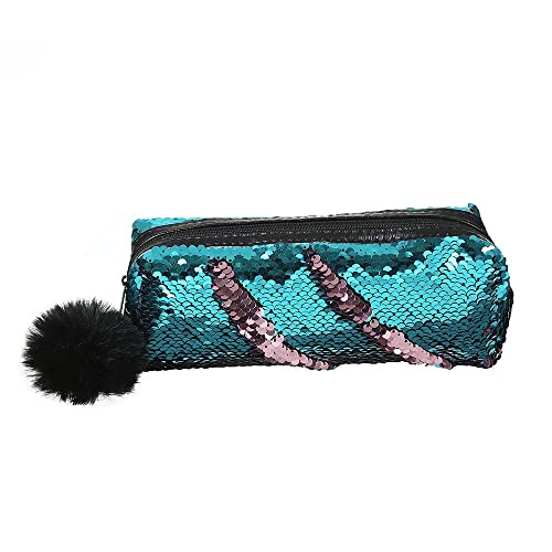 J26 Einhorn Pailletten Federmäppchen Etui Schulmäppchen Regenbogen Geschenk Glitzer (Blau Schwarz) von J26