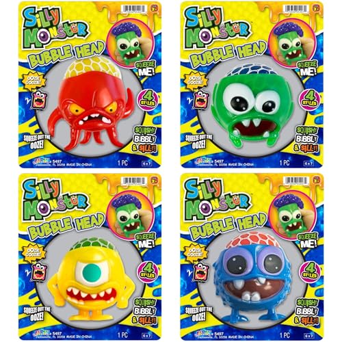 JA-RU Silly Monster Bubble Head Squishy & Bubbly Toys (4 Units Assorted) Oozie Goozie Squeeze to Pop Out Bubbles Squeezy Brain Fun Stress Relief Party Favor Fidget for Kids Boys & Girls 5497-4 von JA-RU