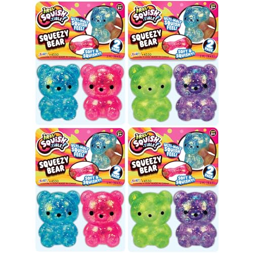 JA-RU Squeezy Bear (4 Packungen mit je 2 Bären) Unwiderstehlich Weich & Squishy Glitter Gefülltes Glitzer-Spielzeug für Jungen Mädchen Stretchy Ulti-Malt Squish Feel Party Favor Fidget für Kinder, von JA-RU