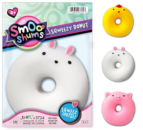 JA-RU Sqweezy Donut Cute Animal Glaze (1 Donut Assorted) Smushy Smoo Shums Spielzeug für Jungen Mädchen Sqweez Louise Squishy Fidget für Kinder, Teenager & Erwachsene Super Soft Stress Relief Party von JA-RU