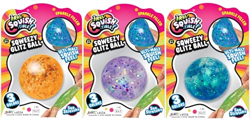 JA-RU Sqweezy Glitz Ball (3 Bälle sortiert) Sparkle Gefüllte Squishy Spielzeug für Jungen Mädchen Stretchy Ultra Squish Feel Fidget für Kinder, Teen & Erwachsene Unwiderstehliche sensorische von JA-RU