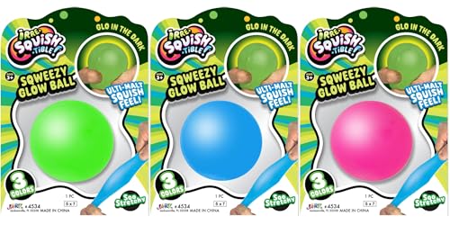 JA-RU Sqweezy Glow Ball (3 Bälle sortiert) Glo in the Dark Squishy Spielzeug für Jungen Mädchen Stretchy Ultra Squish Feel Fidget für Kinder, Teenager & Erwachsene Unwiderstehliche sensorische von JA-RU