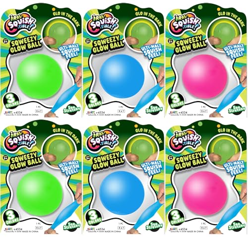 JA-RU Sqweezy Glow Ball (6 Bälle sortiert) Glo in the Dark Squishy Spielzeug für Jungen Mädchen Stretchy Ultra Squish Feel Fidget für Kinder, Teenager & Erwachsene Unwiderstehliche sensorische von JA-RU