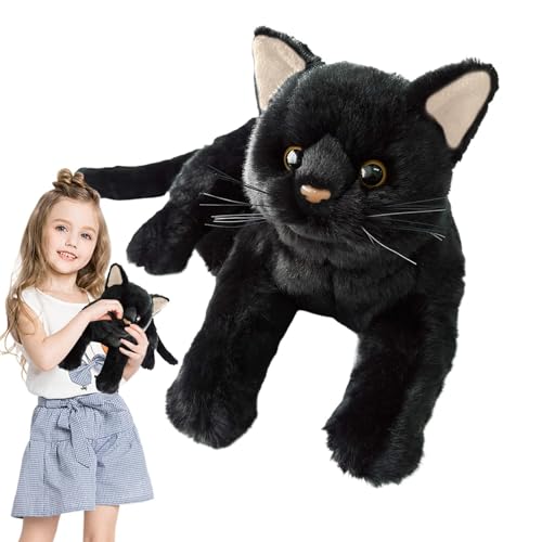 JABALUX Schwarze Katzen Plüschtier, 30cm Realistische Katze Stofftier, Plüschkätzchen Spielzeug, Kuscheltier Für Kinder Ab 3 Jahren von JABALUX