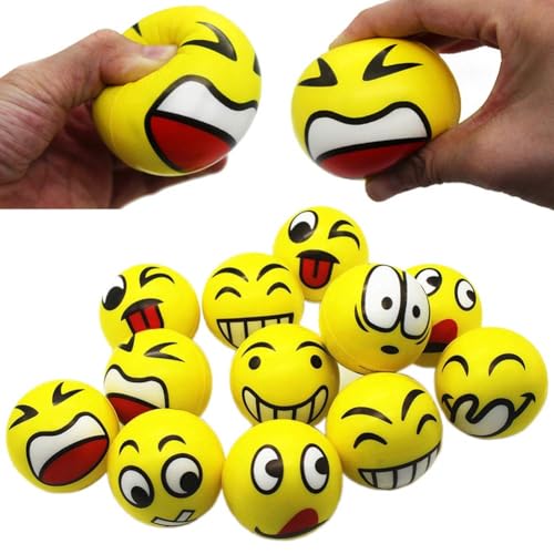 Stressball Streßball Knautschball Antistressball lustige Gesichter Softball Gesicht Squeeze Bälle, Finger Übung/Stress Relief Emotionale Spielzeug (12 Stück) von JABALUX