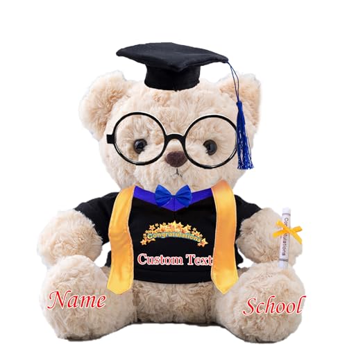 Graduationbär Personalisierte mit Brille und Abschlussschal 2024 Graduation Geschenke mit Text, Teddybär Plüschtier Schulabschluss Geschenk für Ihn 2024 Hochschule Graduation Geschenke (20-cm-Text) von JABECODIFA