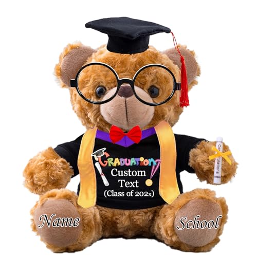 Graduationbär Personalisierte mit Brille und Abschlussschal 2025 Graduation Geschenke mit Text, Teddybär Plüschtier Schulabschluss Geschenk für Ihn 2025 Hochschule Graduation Geschenke (20 cm-Text) von JABECODIFA