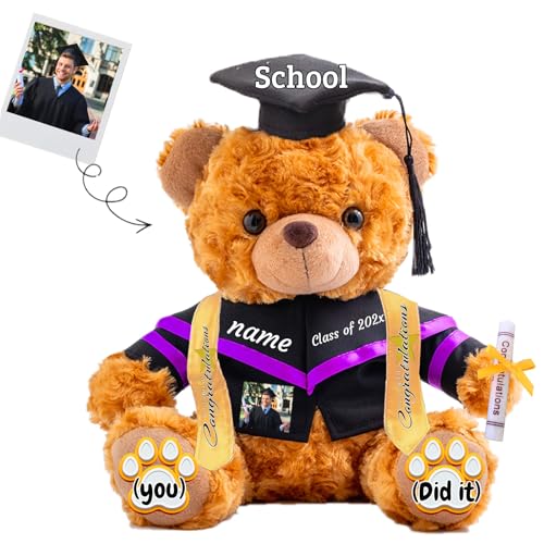 JABECODIFA 2024 Abschluss-Teddybär mit Text+Foto, Graduationbär Personalisierte als Abschlussgeschenk 2024 für Sie Ihn als Hochschule Abschlussgeschenk für Mädchen/Jungen (25cm-Text+Foto) von JABECODIFA