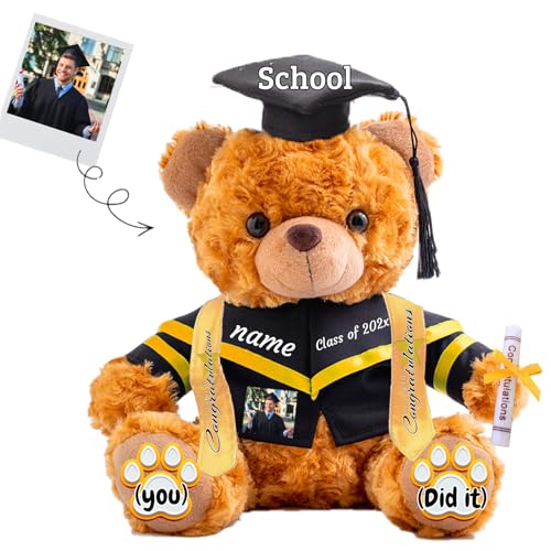 JABECODIFA 2024 Abschluss-Teddybär mit Text+Foto, Graduationbär Personalisierte als Abschlussgeschenk 2024 für Sie Ihn als Hochschule Abschlussgeschenk für Mädchen/Jungen (25cm-Text+Foto) von JABECODIFA