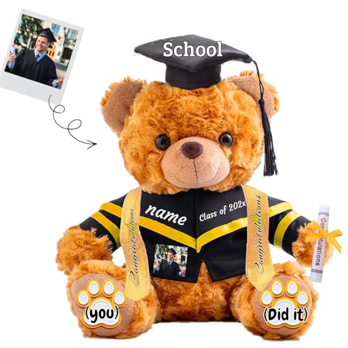 JABECODIFA 2025 Abschluss-Teddybär mit Text+Foto, Graduationbär Personalisierte als Abschlussgeschenk 2025 für Sie Ihn als Hochschule Abschlussgeschenk für Mädchen/Jungen (20cm-Text+Foto) von JABECODIFA