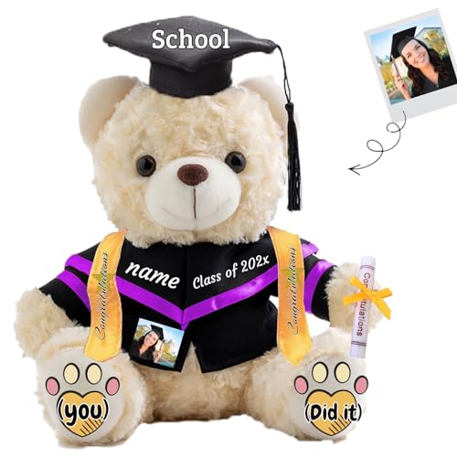 JABECODIFA Abschlussbär Klasse 2025 Personalisiertes Abschlussgeschenk für Kinder Teddybär mit Text+Foto als Abschlussgeschenke 2025 (25cm-Text+Foto) von JABECODIFA