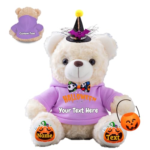 JABECODIFA Halloween Spielzeug Teddybär für Kinder Erwachsene Bär Plüschtiere mit Text+Foto, Personalisierte Geschenke Teddybär mit Hut und Schleife als Geschenke für Halloween Dekor (20cm-Text+Foto) von JABECODIFA