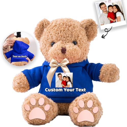 JABECODIFA Personalisierte Geschenke Teddybär für Ihn Sie Plüschbär Plüschtiere mit Text+Foto, Personalisierter Teddybär mit Schleife als Geschenk für Weihnachten Valentinstag (30cm-Text+Foto) von JABECODIFA