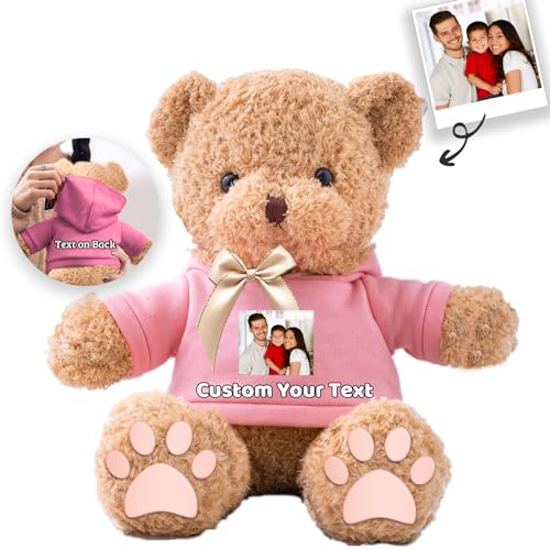 JABECODIFA Personalisierte Geschenke Teddybär für Ihn Sie Plüschbär Plüschtiere mit Text+Foto, Personalisierter Teddybär mit Schleife als Geschenk für Weihnachten Valentinstag (30cm-Text+Foto) von JABECODIFA