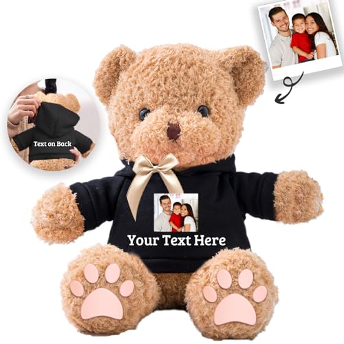 JABECODIFA Personalisierte Geschenke Teddybär für Ihn Sie Plüschbär Plüschtiere mit Text+Foto, Personalisierter Teddybär mit Schleife als Geschenk für Weihnachten Valentinstag (30cm-Text+Foto) von JABECODIFA