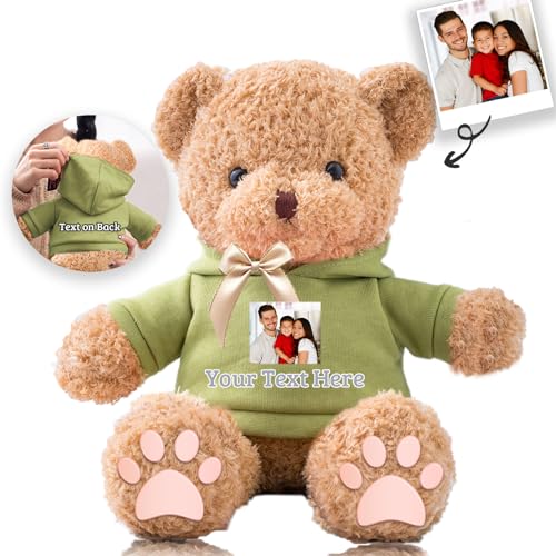 JABECODIFA Personalisierte Geschenke Teddybär für Ihn Sie Plüschbär Plüschtiere mit Text+Foto, Personalisierter Teddybär mit Schleife als Geschenk für Weihnachten Valentinstag (40cm-Text+Foto) von JABECODIFA