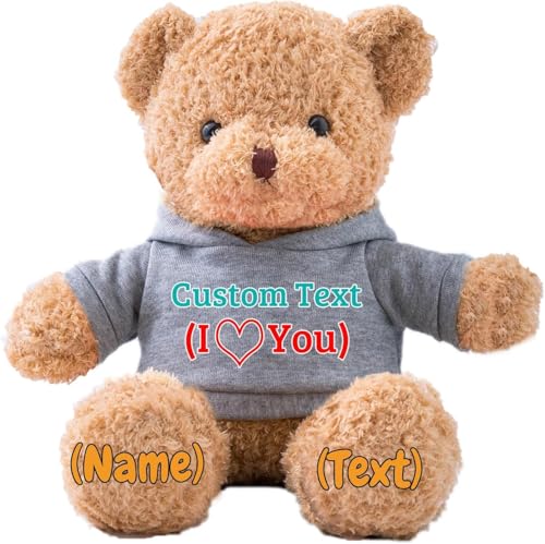 JABECODIFA Personalisierte Geschenke Teddybär für Kinder Erwachsene Plüschbär Plüschtiere mit Text+Foto, Personalisierte Teddybär mit als Geschenke für Valentinstag Geburtstag (30cm-Text+Foto) von JABECODIFA