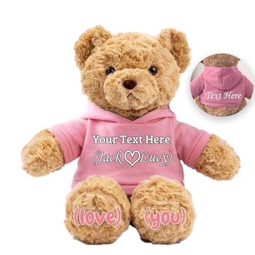 JABECODIFA Personalisierte Teddybär für Sie Ihn Bär Plüsch mit Benutzerdefinierten Text+Foto, Personalisierte Geschenke Teddybär für Valentinstag Weihnachten Geburtstag (26cm-Text+Foto) von JABECODIFA