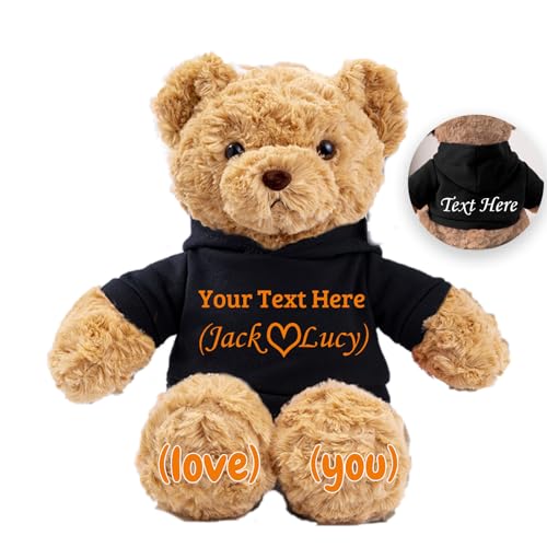 JABECODIFA Personalisierte Teddybär für Sie Ihn Bär Plüsch mit Benutzerdefinierten Text+Foto, Personalisierte Geschenke Teddybär für Valentinstag Weihnachten Geburtstag (26cm-Text+Foto) von JABECODIFA