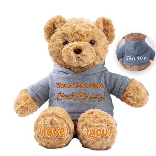 JABECODIFA Personalisierte Teddybär für Sie Ihn Bär Plüsch mit Benutzerdefinierten Text+Foto, Personalisierte Geschenke Teddybär für Valentinstag Weihnachten Geburtstag (26cm-Text+Foto) von JABECODIFA