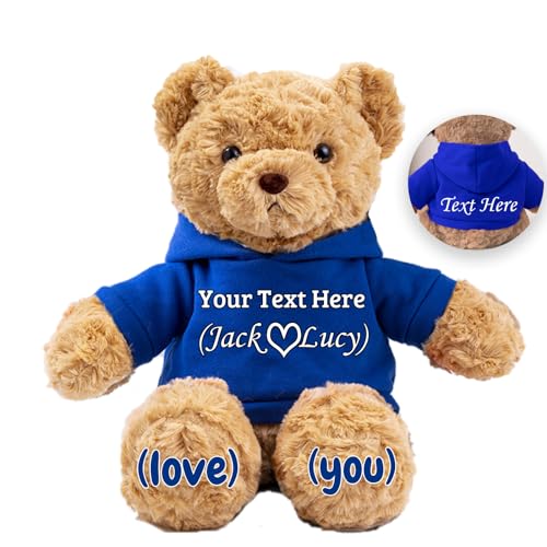 JABECODIFA Personalisierte Teddybär für Sie Ihn Bär Plüsch mit Benutzerdefinierten Text+Foto, Personalisierte Geschenke Teddybär für Valentinstag Weihnachten Geburtstag (26cm-Text+Foto) von JABECODIFA