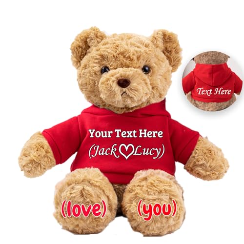 JABECODIFA Personalisierte Teddybär für Sie Ihn Bär Plüsch mit Benutzerdefinierten Text+Foto, Personalisierte Geschenke Teddybär für Valentinstag Weihnachten Geburtstag (26cm-Text+Foto) von JABECODIFA