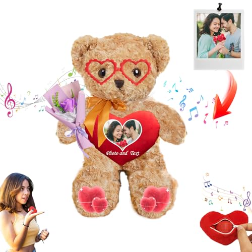 JABECODIFA Personalisierte Valentinstag Teddybär mit Herz für Frauen Männer, Valentine Teddybär mit Text + Foto, Personalisierte Geschenke Kinder Erwachsene (30 cm) von JABECODIFA