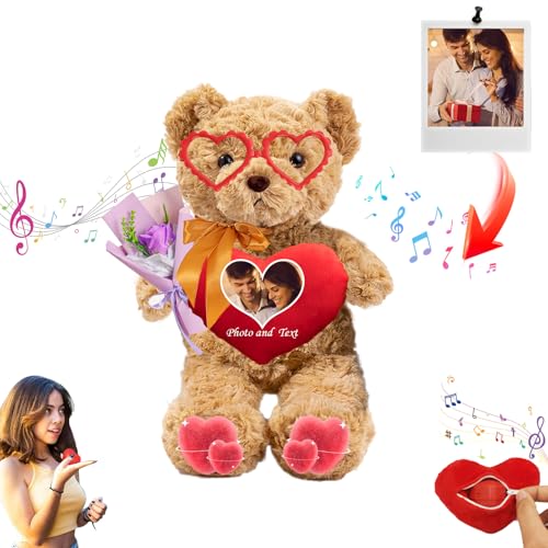 JABECODIFA Personalisierte Valentinstag Teddybär mit Herz für Ihn Sie, Plüschtiere Valentine Teddybär mit Text + Foto, Personalisierte Geschenke Geburtstag (26 cm) von JABECODIFA