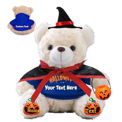 JABECODIFA Personalisierter Halloween Bär für Sie Ihn Bär Plüsch mit Text+Foto, Personalisierte Geschenke Teddybär mit Hut und Vampir als Geschenk für Halloween Party (20cm-Text+Foto) von JABECODIFA