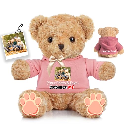 JABECODIFA Personalisierter Teddybär für Sie Ihn, Bär Plüschtier mit Text+Foto, Personalisierte Geschenke Bär mit Schleife als Geschenk für Weihnachten Valentinstag Geburtstag (30cm-Text+Foto) von JABECODIFA