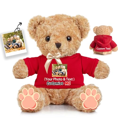 JABECODIFA Personalisierter Teddybär für Sie Ihn, Bär Plüschtier mit Text+Foto, Personalisierte Geschenke Bär mit Schleife als Geschenk für Weihnachten Valentinstag Geburtstag (30cm-Text+Foto) von JABECODIFA