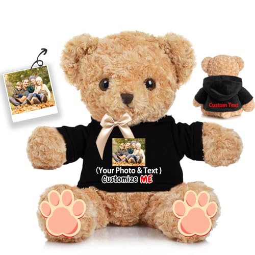 JABECODIFA Personalisierter Teddybär für Sie Ihn, Bär Plüschtier mit Text+Foto, Personalisierte Geschenke Bär mit Schleife als Geschenk für Weihnachten Valentinstag Geburtstag (30cm-Text+Foto) von JABECODIFA