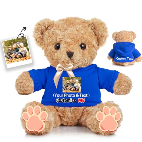 JABECODIFA Personalisierter Teddybär für Sie Ihn, Bär Plüschtier mit Text+Foto, Personalisierte Geschenke Bär mit Schleife als Geschenk für Weihnachten Valentinstag Geburtstag (40cm-Text+Foto) von JABECODIFA