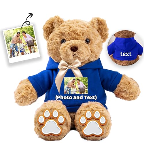 JABECODIFA Personalisierter Teddybär für Sie Ihn Bär Plüsch mit Text+Foto, Personalisierte Geschenke Bär mit Schleife als Besondere Geschenke für Valentinstag Weihnachten Geburtstag (26cm-Text+Foto) von JABECODIFA