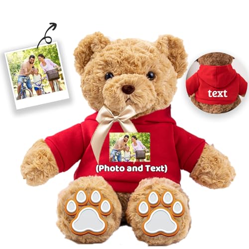 JABECODIFA Personalisierter Teddybär für Sie Ihn Bär Plüsch mit Text+Foto, Personalisierte Geschenke Bär mit Schleife als Besondere Geschenke für Valentinstag Weihnachten Geburtstag (26cm-Text+Foto) von JABECODIFA