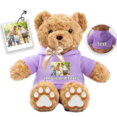 JABECODIFA Personalisierter Teddybär für Sie Ihn Bär Plüsch mit Text+Foto, Personalisierte Geschenke Bär mit Schleife als Besondere Geschenke für Valentinstag Weihnachten Geburtstag (26cm-Text+Foto) von JABECODIFA