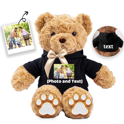 JABECODIFA Personalisierter Teddybär für Sie Ihn Bär Plüsch mit Text+Foto, Personalisierte Geschenke Bär mit Schleife als Besondere Geschenke für Valentinstag Weihnachten Geburtstag (26cm-Text+Foto) von JABECODIFA