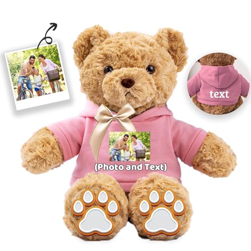 JABECODIFA Personalisierter Teddybär für Sie Ihn Bär Plüsch mit Text+Foto, Personalisierte Geschenke Bär mit Schleife als Besondere Geschenke für Valentinstag Weihnachten Geburtstag (26cm-Text+Foto) von JABECODIFA