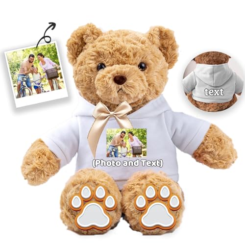 JABECODIFA Personalisierter Teddybär für Sie Ihn Bär Plüsch mit Text+Foto, Personalisierte Geschenke Bär mit Schleife als Besondere Geschenke für Valentinstag Weihnachten Geburtstag (26cm-Text+Foto) von JABECODIFA