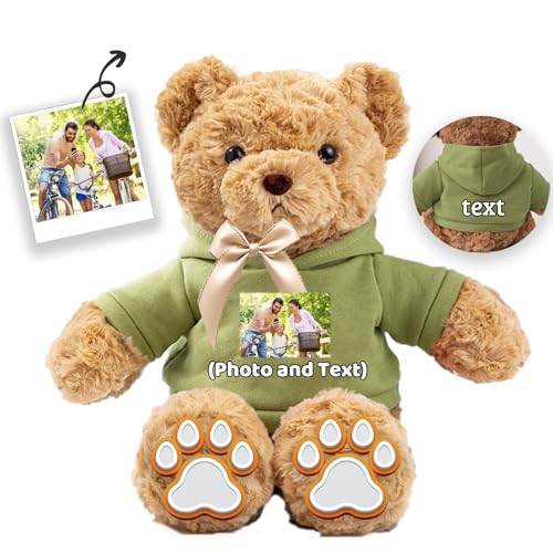 JABECODIFA Personalisierter Teddybär für Sie Ihn Bär Plüsch mit Text+Foto, Personalisierte Geschenke Bär mit Schleife als Besondere Geschenke für Valentinstag Weihnachten Geburtstag (32cm-Text+Foto) von JABECODIFA