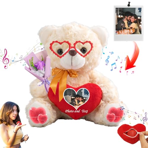 JABECODIFA Personalisierter Teddybär mit Herz für Sie Ihn Valentinstag Teddybär mit Text+Foto, Personalisierte Geschenke Valentine Teddybär als besondere Geschenke zum Valentinstag (20 cm) von JABECODIFA