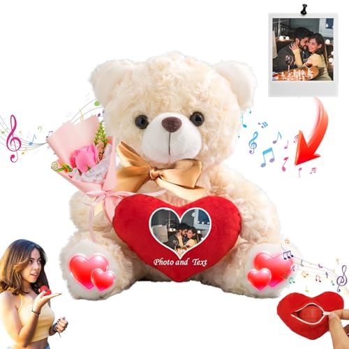 JABECODIFA Personalisierter Teddybär mit Herz für Sie Ihn Valentinstag Teddybär mit Text+Foto, Personalisierte Geschenke Valentine Teddybär als besondere Geschenke zum Valentinstag (20 cm) von JABECODIFA