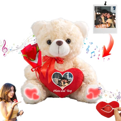 JABECODIFA Personalisierter Teddybär mit Herz für Sie Ihn Valentinstag Teddybär mit Text+Foto, Personalisierte Geschenke Valentine Teddybär als besondere Geschenke zum Valentinstag (20 cm) von JABECODIFA