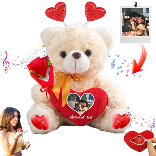 JABECODIFA Personalisierter Teddybär mit Herz für Sie Ihn Valentinstag Teddybär mit Text+Foto, Personalisierte Geschenke Valentine Teddybär als besondere Geschenke zum Valentinstag (20 cm) von JABECODIFA