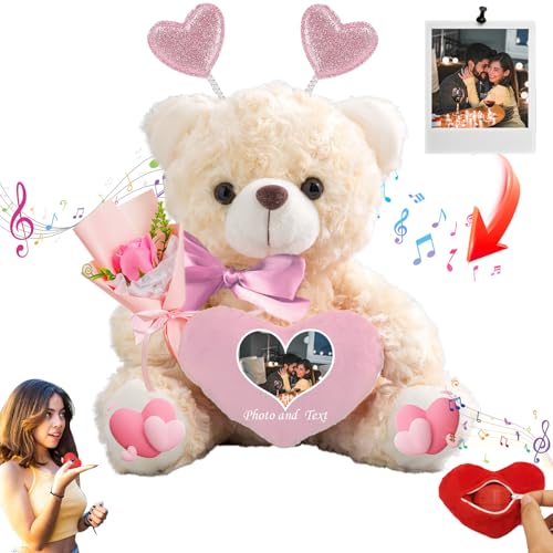 JABECODIFA Personalisierter Teddybär mit Herz für Sie Ihn Valentinstag Teddybär mit Text+Foto, Personalisierte Geschenke Valentine Teddybär als besondere Geschenke zum Valentinstag (20 cm) von JABECODIFA