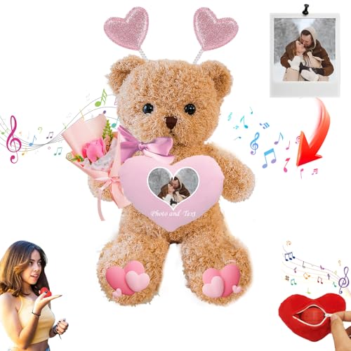 JABECODIFA Valentinstag Personalisierte Teddybär mit Text + Foto, Valentine Teddybär als Personalisierte Frauen Männer (30 cm) von JABECODIFA