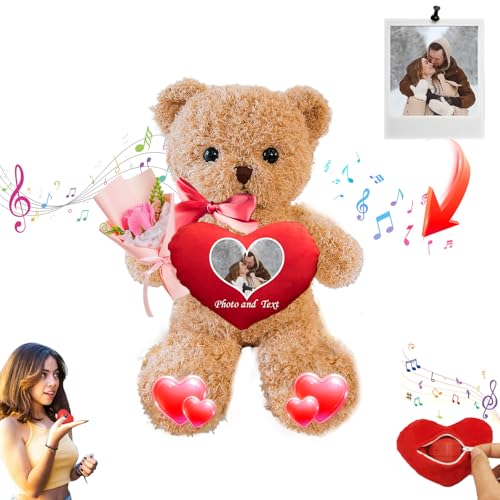 JABECODIFA Valentinstag Personalisierte Teddybär mit Text + Foto, Valentine Teddybär als Personalisierte Frauen Männer (30 cm) von JABECODIFA