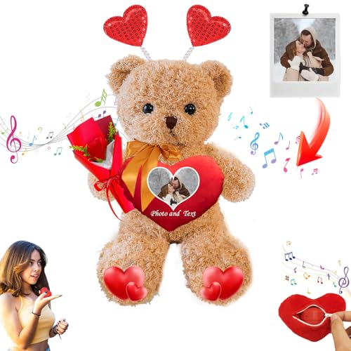 JABECODIFA Valentinstag Personalisierte Teddybär mit Text + Foto, Valentine Teddybär als Personalisierte Frauen Männer (30 cm) von JABECODIFA